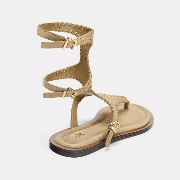 New Zara Suede Double Strap Sandals in Sandy Brown - US 7.5 - Picture 4 of 4